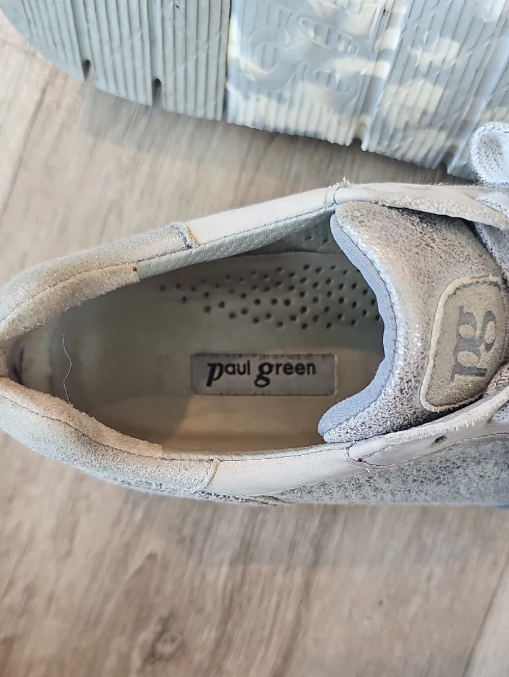 Paul Green Light Gray and Silver Perforated Suede Sneakers